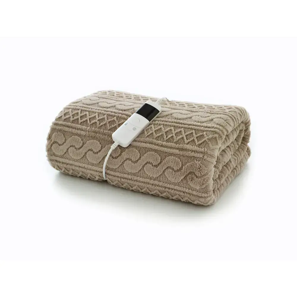 Deyongs Taupe Cable Sherpa Heated Throw